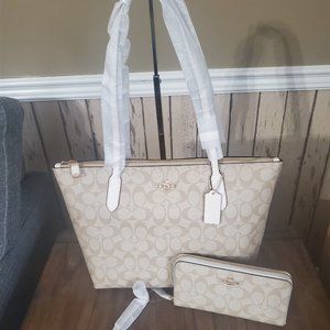 Coach Zip Top Tote with Matching Wallet